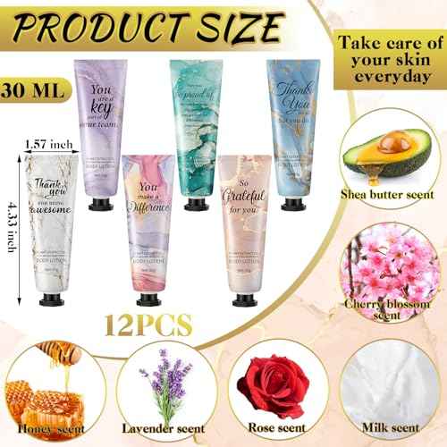 12pcs Employee Appreciation Team Gifts Bulk Travel Size Hand Cream Inspirational Thank You Gifts for Women Dry Skin Hand Lotion Bulk for Teachers Day Christmas Staff Employees Coworkers Women