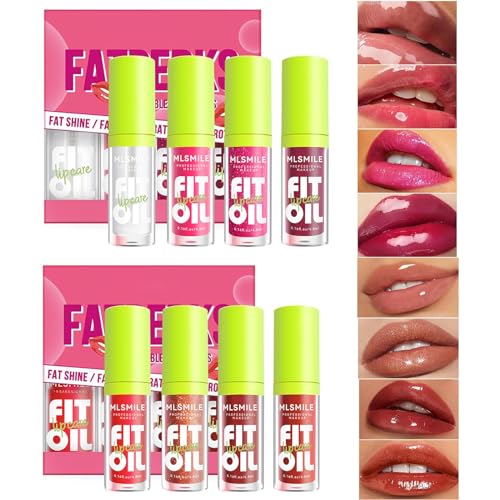 8 Colors Lip Oil Lip Glaze, Fat Lip Oil Hydrating Lip Glow Oil Big Brush Head Moisturizing Lip Gloss Long Lasting Nourishing Non-sticky Smooth Tinted Plumping Lip Oil (A#B#)