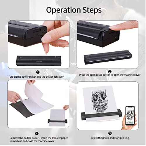 ATS886 Cordless Tattoo Stencil Printer - Rechargeable Inkless Machine - Bluetooth Tattoo Printer with 15pcs Transfer Paper for Temporary and Permanent,Compatible with iOS Phone