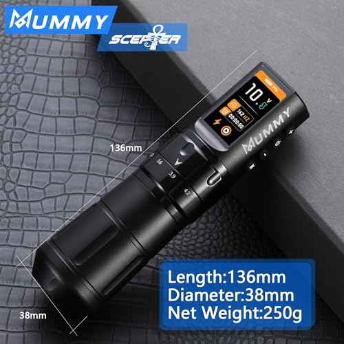 Mummy Scepter Tattoo Machine Pen with Adjustable 7 Strokes 2.4,2.7,3.0,3.3,3.6,3.9,4.2mm 1800mAh(Single Machine)