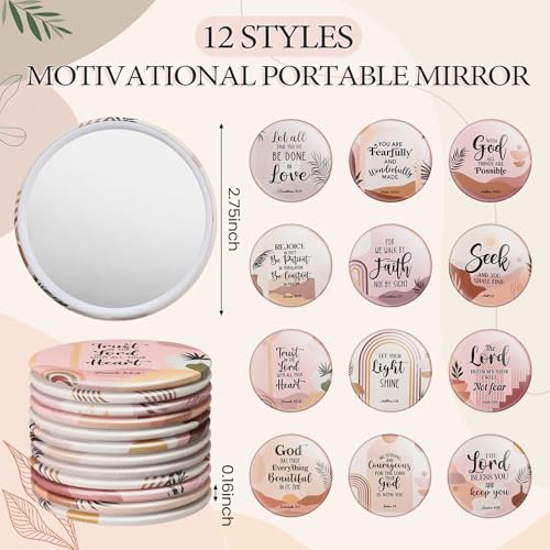 Geelin 24 Pcs Christian Gifts Bulk for Women 12 Religious Canvas Makeup Bags 12 Boho Bible Verse Compact Mirrors Inspirational Church Party Gifts for Women Mother Sister