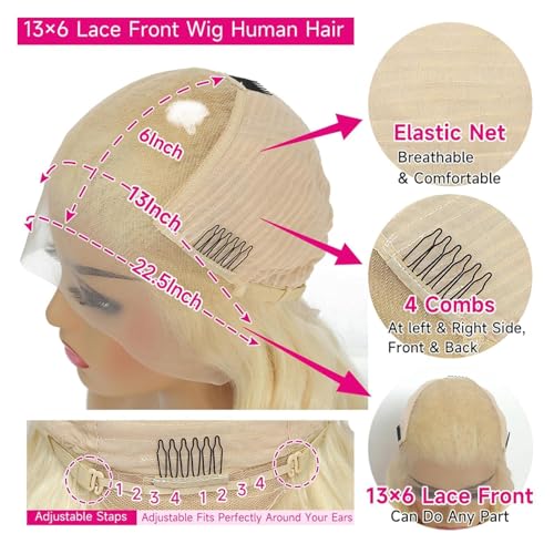 613 13x6 Lace Front Wig Human Hair 30 inch Straight Blonde Wig Human Hair 180% Density 613 HD Lace Frontal Wig Blonde Lace Front Wigs Human Hair Pre Plucked with Baby Hair