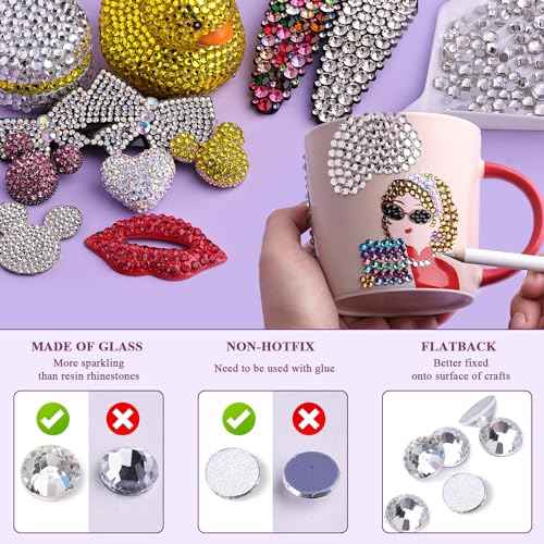 2000PCS SS20/5mm Glass Crystal Rhinestones (Clear), Flatback Clear Rhinestones for Bedazzling Crafting DIY Crafts Nail Art Makeup Decoration, Gems Diamond Charms for Tumbler Shoes Clothing Mug