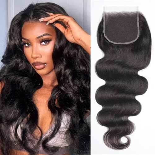 5x5 HD Lace Closure Body Wave With Raw Human Hair HD Lace 0.10 mm Invisible Ultra-Thin HD Lace Single Knot Pre-Plucked Brazilian Raw Human Hair Nature Black 18 Inch