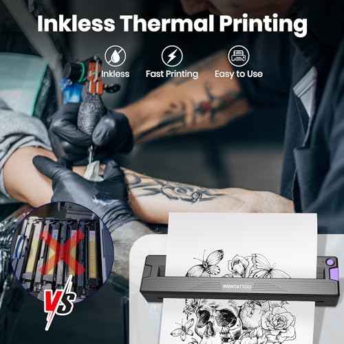 300 DPI Tattoo Stencil Printer Machine,Portable Bluetooth Thermal Wireless Printer for Tattoo Artists&Beginners,with Transfer Paper and Thermal Paper,Compatible with Phone&PC