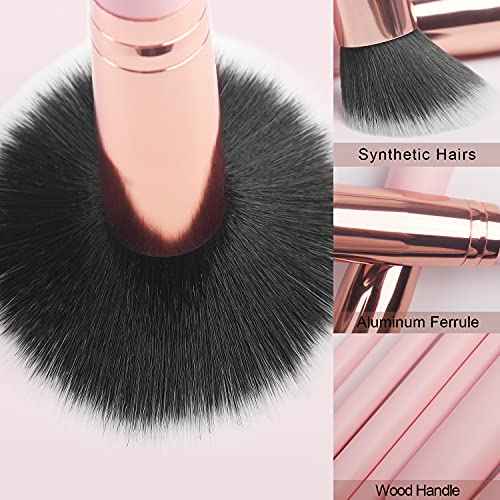 Real Perfection Makeup Brush Set 16 Pcs with 1 Eyebrow Razor Premium Synthetic Foundation Powder Concealers Eyeshadow Blush Makeup Brushes Make up Brushes Kit (Pink)