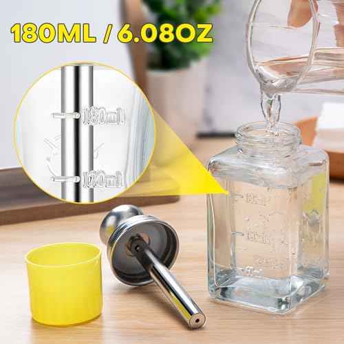 Noverlife 6Oz / 180ml Glass Push Down Pump Dispenser with Cover, Acetone Pump Dispenser Alcohol Dispenser Push Down, Nail Polish Remover Dispenser Bottle Push Down Hand Pumping Press Container