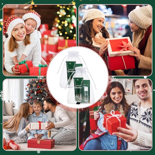 30 Sets Christmas Hand Cream and Lip Balm Bulk Set Party Gifts with Organza Bag Thank You Tag Christmas, Thanksgiving Small Gifts