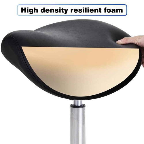 CAISHI Saddle Stool with Wheels, Ergonomic Rolling Height Adjustable Chair for Medical Clinic Dental Tattoo Hair Stylist Salon Facial Nail Artist Spa, Swivel Pu Leather Stool,Black