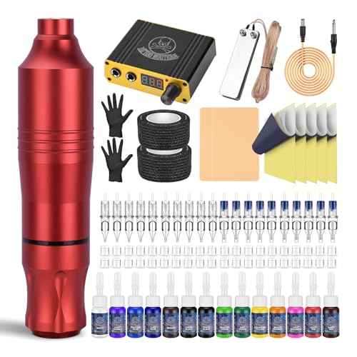 ATOMUS Tattoo Gun Machine Kit, Pen Style Tattoo Cartridge Machine with 14 Color 5ml Inks Power Supply 20pcs Tattoo Cartridge Needles Foot Pedal