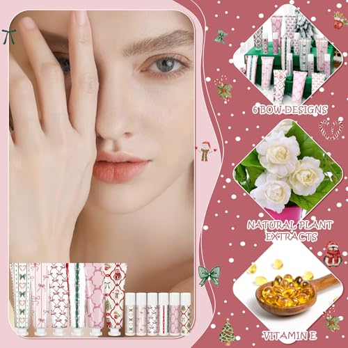 48 Sets Christmas Hand Cream and Lip Balm Bulk Gift Set, 6 Scents Coquette Bowknot Christmas Stocking Stuffer Travel Size Hand Lotion Lip Care Holiday Party Favor Gift for Women Staff Coworker