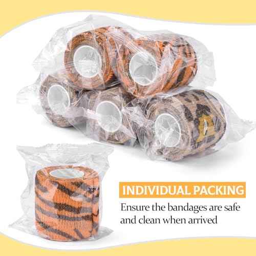 JimKing Tattoo Grip Cover, Self-Adhesiive Tape, Elastic Bandage Wrap Roll, 4pcs,Tiger&Leopard Pattern