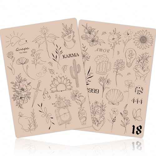 Guapa Tattoo Practice Skin 1.5mm ? Double-Sided Reusable Silicone Pad with Pre-Printed Designs ? Realistic Fake Skin for Fine Line & Micro Tattoo Training ? Beginners & Artists (3PCS Pink #18)