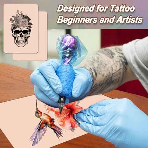 15PCS Tattoo Practice Skins with Transfer Paper, Includes 5PCS Practice Skin and 10PCS Transfer Paper for Beginners and Artists Tattoo Supplies