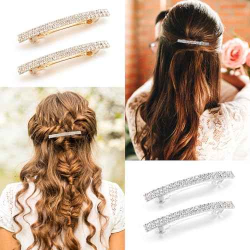 Hair Barrettes for Women, 4 Pcs Sparkly Rhinestone Bling Hair Clips, Hair Jewels, Small Hair Clip, Crystal Hair Clip, Ponytail Holder Side Clips, Rhinestone Hair Accessories(2Gold, 2Silver)