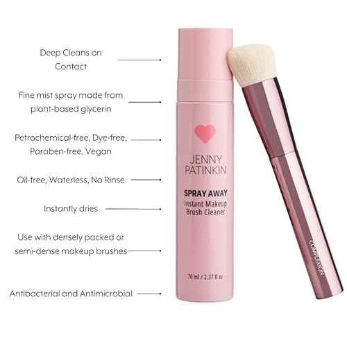 JENNY PATINKIN Instant Makeup Brush Cleaner Spray, Cleaner Solution for Makeup Brushes, Makeup Sponge & Powder Puff, Professional & Travel-Sized Sanitizing Spray, Quick Drying. (2.37 fl oz)