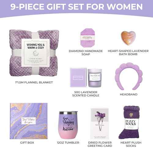 GRANNY SAYS Birthday Gifts for Mom, Spa Gifts for Women, Get Well Soon Gift Baskets, Self Care Gifts for Women, Care Package with Flannel Blanket for Mom, Friendship, Wife, Sister