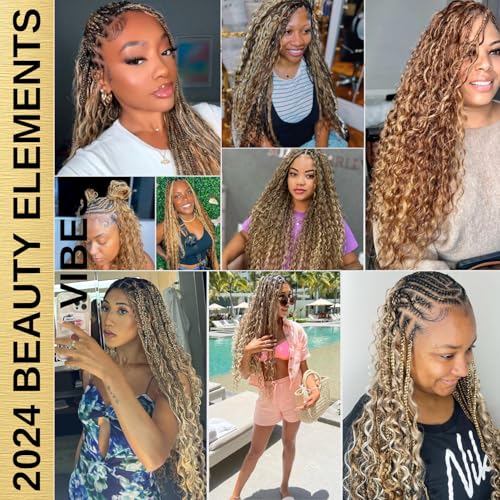 Highlighted Multi-Blonde Braiding Human Hair for Boho Knotless Braids, Ombre 27/613 Curly Braiding Hair Deep Wave Human Hair Bulk, No Weft Blonde Extensions 100G FULL BULK 24 Inch