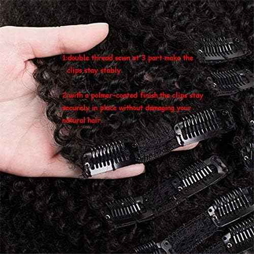 SAEIALL Hair Mongolian Afro Kinky Curly Clip In Hair Extensions Afro Kinky-curly Human Hair Clip Ins 4C Mongolian Virgin Remy Human Hair (18inch, natural black)