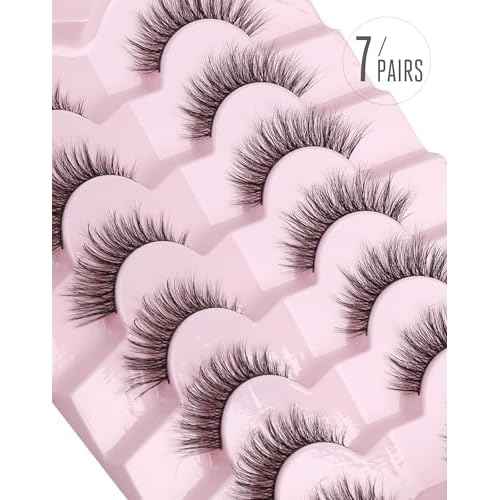 Onlyall Natural Lashes Wispy Lashes Natural Look False Eyelashes Natural Flared Eyelashes False Eye Lashes Soft Fluffy Lashes 7 Pairs D-K06, Black