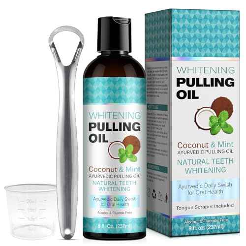 Coconut Oil Pulling for Fresh Breath and Oral Hygiene - Ayurvedic Expert Formulated | Supports Healthy Gums | Natural Teeth Whitening - Includes Tongue Scraper and Measuring Cup - 8 fl. oz