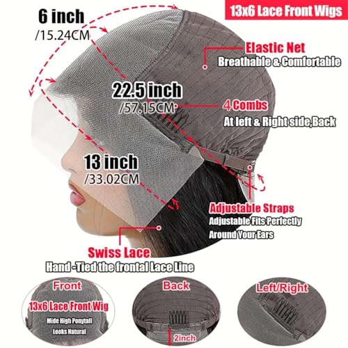 30 Inch 13x6 Straight Lace Front Wigs Human Hair 200% Density HD Lace Front Wigs Human Hair Pre Plucked Glueless 13x6 Full Frontal Straight Wig for Women Natural Black