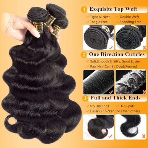 QTHAIR 16A Brazilian Virgin Hair Body Wave Human Hair Bundles 14 14 14 inch 300g 100% Unprocessed Virgin Brazilian Body Wave Human Hair Weave Natural Color for Black Women