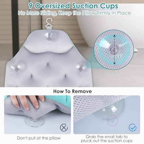 Atsuwell Bathtub Pillow for Full Body Bath Pillow, Thick Bath Cushion for Tub with Foam Beads & Secure Suction Cups, Luxury Pressure Relief for Neck, Waist, Hip Support, Spa Accessories, 51" x 16"