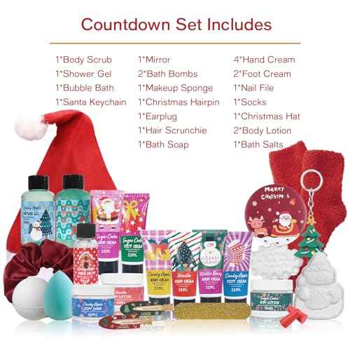 Advent Calendar for Teen Girls, 24pcs Bath and Body Christmas Gifts Sets for Women, Spa Gift Baskets for Women, Skincare Beauty Gifts Box Kit