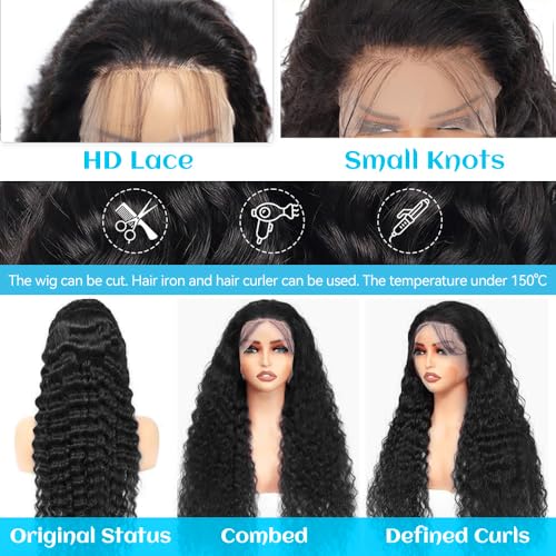 13x6 Lace Front Wigs Human Hair Pre Plucked HD Transparent Deep Wave Lace Frontal Wigs Human Hair for Women Glueless Wigs Human Hair 24 Inch