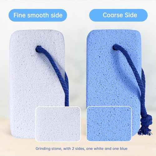 Glass Pumice Stone for Feet Callus Remover?4-in-1 Foot Scrubber Kit with 2 Bigger Dual-Sided Foot Pumice Stones, Cone Foot Exfoliator, Nail Brush for Cleaning Fingernails ?Blue &White