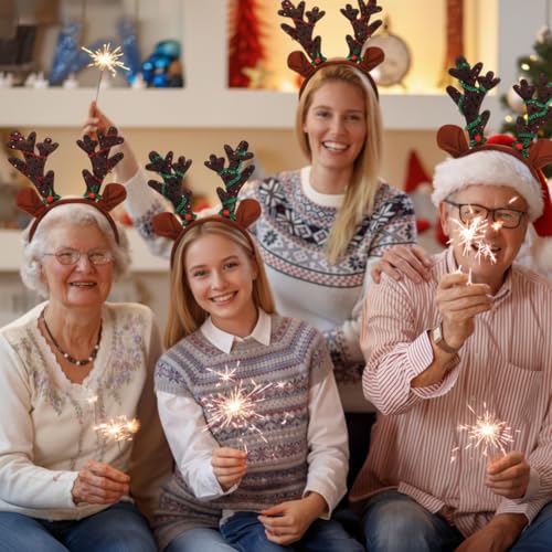 24 Pcs Christmas Reindeer Antlers Headband Bulk Sequined Reindeer Headwear Elk Headpiece for Xmas Party Costume Supply