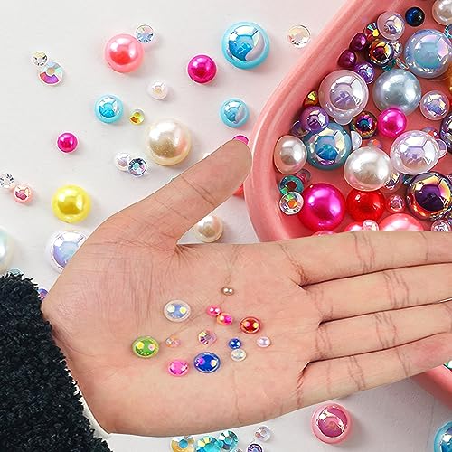 Flatback Pearls Rhinestones for Craft 30g 1400Pcs (2-10mm) Half Round Resin AB Color Rhinestones Pearls for Nail Art Face Body Tumblers-Green