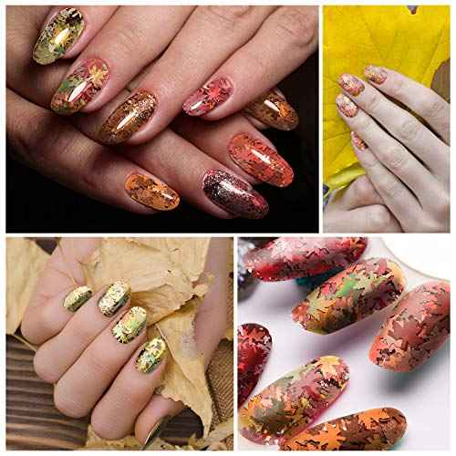 Maitys 10 Boxes Fall Nail Art Sequins Maple Leaves Nail Glitters 3D Autumn Glitter Flakes Thanksgiving Maple Leaf Sequins Decor Holographic Design Decals for Women DIY Decoration