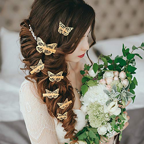 24 Pieces Halloween Butterfly Hair Clips Metal Butterfly Hair Clamps Metallic Hollow Butterfly Hairpins Clips Hair Accessories for Women Girls Weddings Bride, 2 Styles and 2 Sizes (Gold)