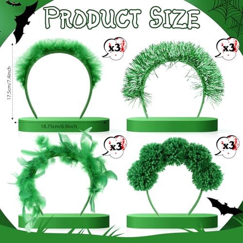 12 Pcs Halloween Fuzzy Headbands Fluffy Yarn Pom Pom Feather Tinsel Party Headwear Head Bopper for Birthday Festival