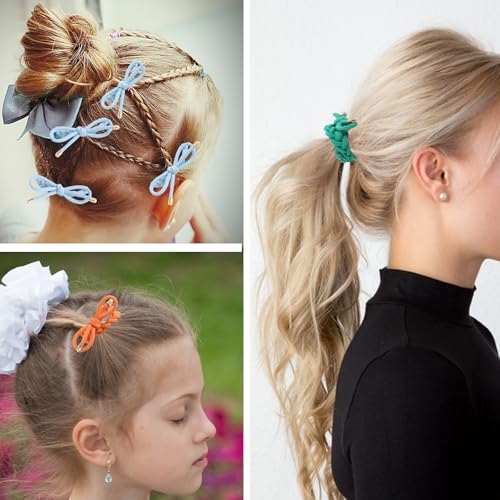 16PCS Braided Hair Ties with Bows, Adjustable Elastics Knotted Hair Rubber Bands, Natural Ponytail Holders, for Women and Girls, 16 Colors