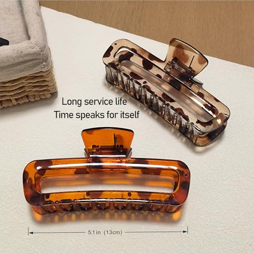 Hair Claw Clips 5 Inch XL Unbreakable Glossy Rectangle Square Extra Large Tight Strong Clip Neutral Colors for Thick Curly Long Hair Women - 2 Pack