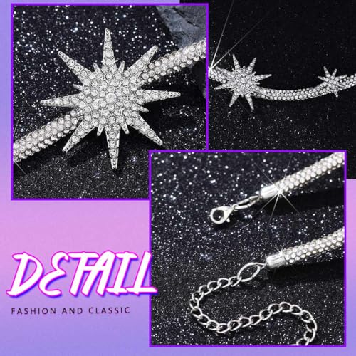 JEAIRTS Rhinestone Headband Silver Star Hair Band Sparkly Bridal Forehead Crystal Headpiece Prom Rave Hair Accessories for Women