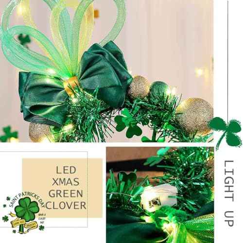 Light Up Balls Headbands LED Green Shamrock Clover Hairbands Xmas Hat Bow Hair Hoops St. Patrick's Day Head bands for Fashion Party Holiday Costume