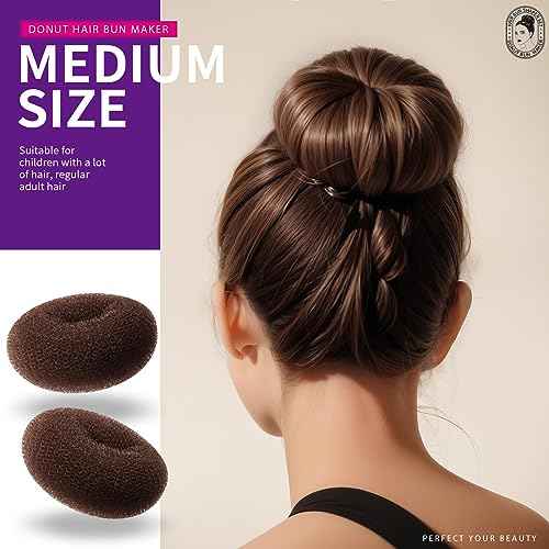 Teenitor Donut Hair Bun Maker Set - 7 Rings (1 Extra-Large, 2 Large, 2 Medium, 2 Small), 5 Elastic Bands, 20 Hair Pins, Dark Brown