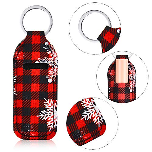 Patelai 6 Pieces Christmas lipstick Holder Keychains Neoprene Lipstick Holder Keychain Protective Cases Lip Balm Lipstick Holder Keychain for Girls Women