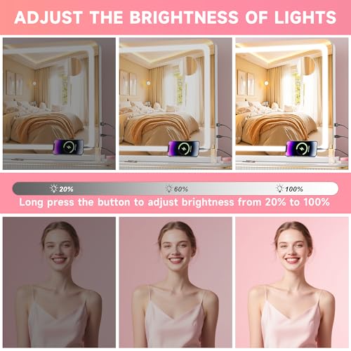 Vanity Mirror with Lights, 23" x 18" LED Makeup Mirror with 10X Magnification, Dimmable 3 Modes, Memory Function, Smart Touch, USB Charging Port, Lighted Makeup Mirror Round White