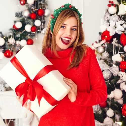 2 Pcs Christmas Headband for Women Pearl Knotted Headband Red Green Pearl Rhinestone Crystal Jeweled Hairbands Fashion Ladies Hair Band Hair Hoop Accessories Holiday Outfits Headpiece (Red and Green)