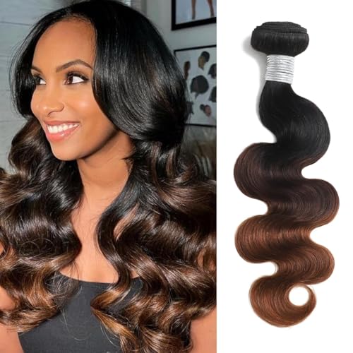 12A Chestnut Brown Ombre Body Wave Bundle Human Hair 26 Inch, T1B/2/30 3 Tone Brown Color Remy Hair Single 1 Bundle 100% Sew In Quick Weave Dark Roots Keep Soft Glossy after Washes