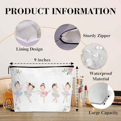 Ballet Dance Makeup Bag, Ballerina Dance Recital Gifts For Girls, Travel Cosmetic Bag, Thank You Birthday Graduation Gifts for Dance Mom Teacher A01
