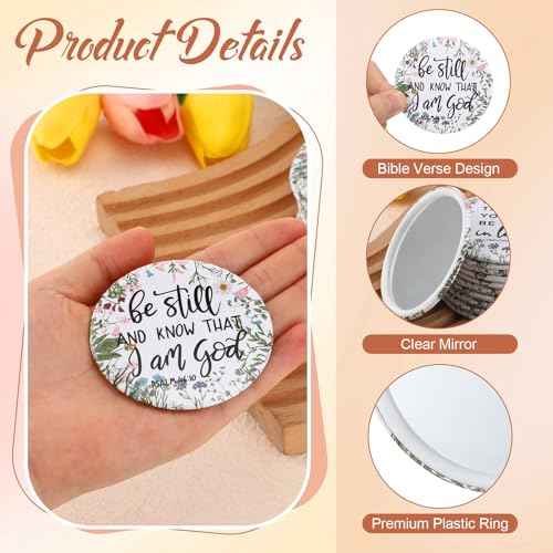 40 Pcs Mini Wildflower Bible Verse Compact Mirrors Bulk Religious Christian Pocket Purse Mirrors Small Church Gifts for Women Sunday School Summer Christmas Party Favors