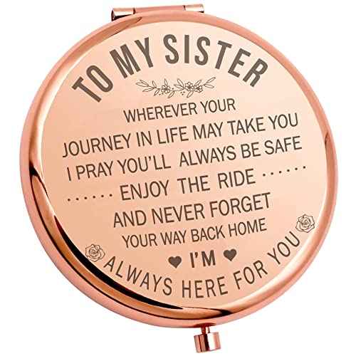 Ming Heng Sisters Gift Inspirational Personalized Travel Pocket Small Rose Gold Makeup Mirror£¬for Women, Sister, Friend,Classmate Thanksgiving, Christmas Birthday Gifts Graduation Party (XY13)