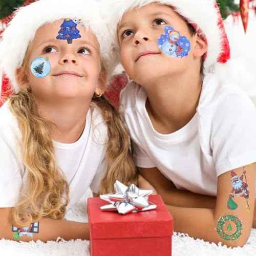 Glitter Christmas Tattoos for Kids Party Supplies - 12 Sheets Christmas Tattoos for Kids Christmas Xmas Party Favors, Stocking Stuffer, Christmas Eve Gift