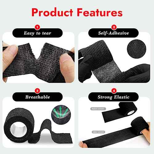 200PCS Pen Covers with 6PCS Grip Tape - SOTICA Machine Wrap Cover Black Pen Bags Pen Sleeves Machine Sleeves with Black Grip Wrap Self-Adherent Tape Plastic Covers
